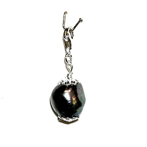 LOTE 2 Colgantes Charm PLATA de Ley y PERLA Cultivada barroca Blanca y Gris11mm - Picture 4 of 5