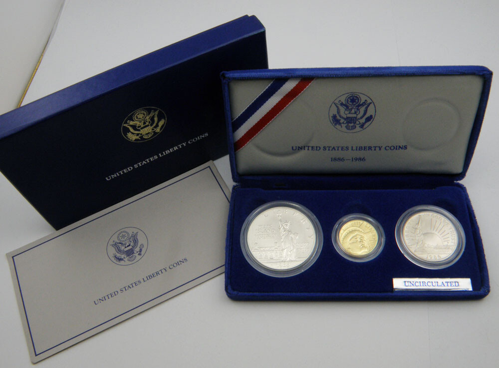 1986 US Liberty Coin Set-$5 Gold,$1 Silver &$0.5 Silver Coin w/COA
