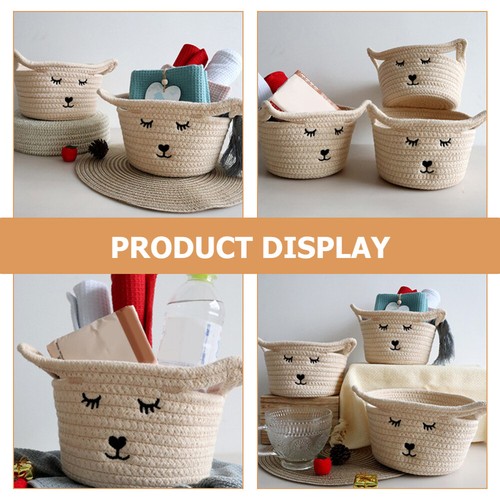 Cat Ear Storage Basket Baby Woven with détaillant Handles Cotton Organizing