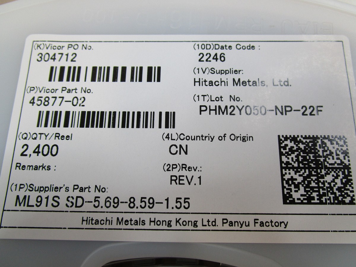 REEL OF 2400 HITACHI ML91S SD-5.69-8.59-1.55 FERRITE CORES VICOR
