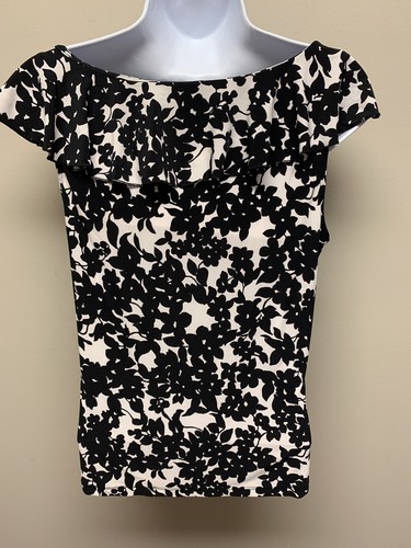 Chaps Classics Top Damen ärmellos schwarz weiß geblümt Größe PL neu mit Etikett $ 50 - Bild 5 von 7