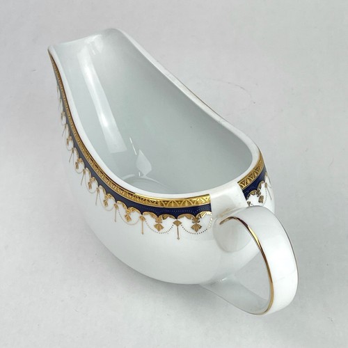 Vtg Pegasus Fine Porcelain Gravy Sauce Boat White Blue Gold Greek Design - Picture 3 of 10