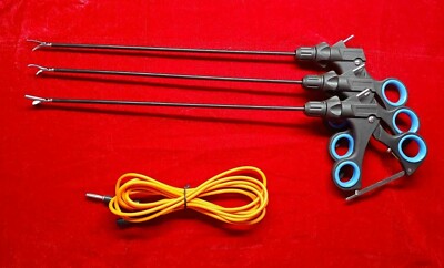 3pc Laparoscopic Grasping Forceps Reusable with Monopolar cable free 5mmx330mm