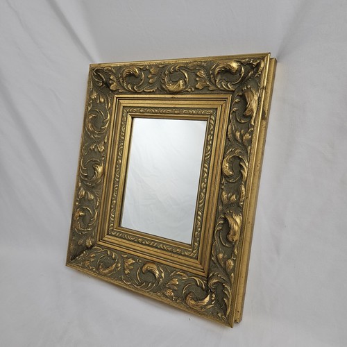 Espejo de pared dorado vintage madera tallada ornamentada pozo profundo Hollywood Regency francés - Imagen 3 de 8