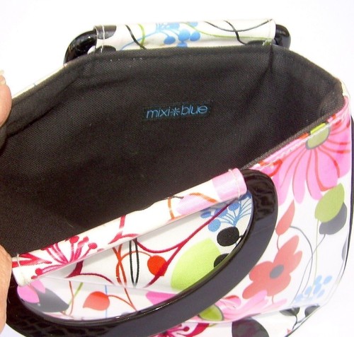 Blumen Handtasche Rosa Orange Blau Vinyl D Griffe Handtasche Beuteltasche Mixi Blau - Bild 3 von 3