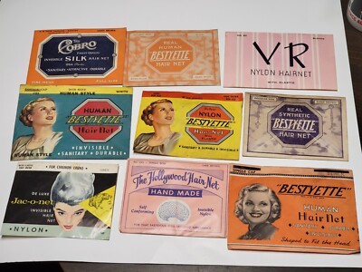 Vtg Lot 9 1940-50s Nylon & Human Hair Nets Hairnets Bestyette, Jaconet NEW NOS