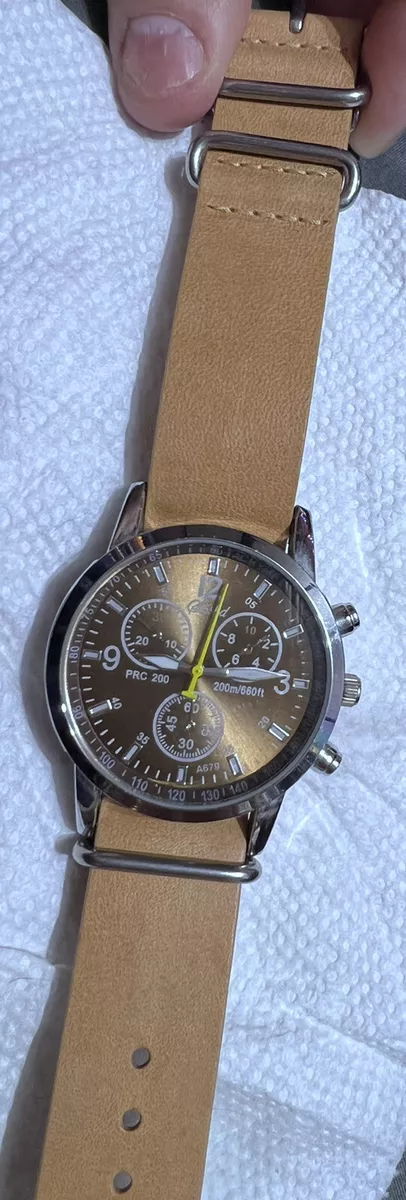 Vintage Shshd Faux Chronograph Men's Watch with Brown Leather Strap