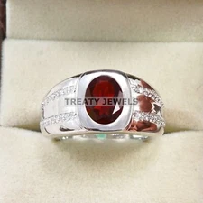 Garnet Oval Cut Gemstone With 925 Sterling Silver Ring For Men's #B106
