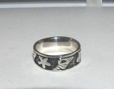 Nautical Band with Starfish and Shells Sterling Silver Ring Size 5.5