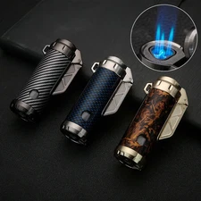Luxury Cigar Lighter Metal Punch Drill Holder 3 Jet Flame Torch Refillable