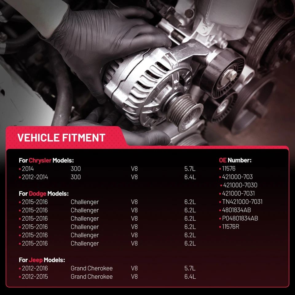 Alternador 11576 para Dodge Durango 2010-2019 Charger 2011-2020 V8 5,7 L 220 amperios Foto 2 de 4