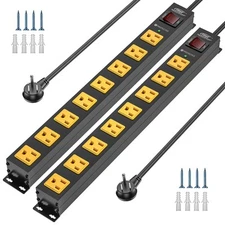 CRST 2 Pack 8 Outlet Metal Heavy Duty Power Strip with Switch, 2100J Power Strip