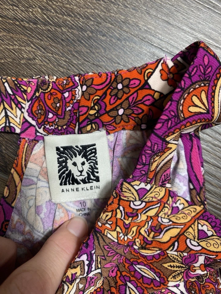 Vestido maxi feminino Anne Klein boho roxo paisley halter tamanho 10 - Imagem 4 de 4