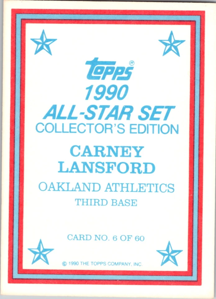 Carney Lansford 1990 All-Star Set Collector's Edition Topps #6 - Image 2 of 2