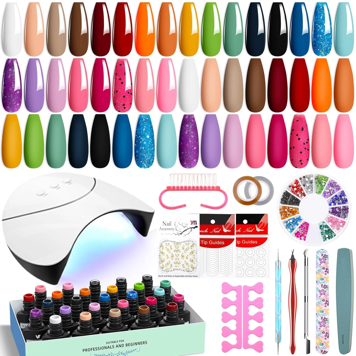Kit esmalte gel 42 piezas con lampara uv 24 colores top coat mate brillante