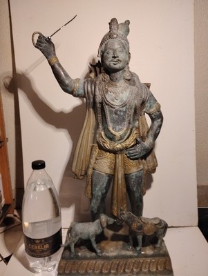 Large Kala Bhairava Cast Bronze Statue Patina Verdigris 22 Inch Tall