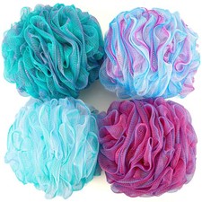4 Pack 100g XXL Large Loofah Bath Sponge Mesh Pouf Bath Scrunchies Shower
