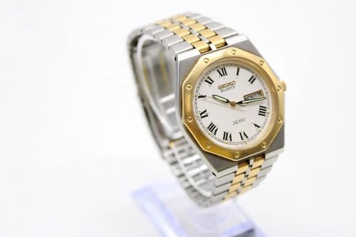 F Vintage Gents Boxed Seiko SQ 100 5Y23 Day/Date Quartz Working Wristwatch