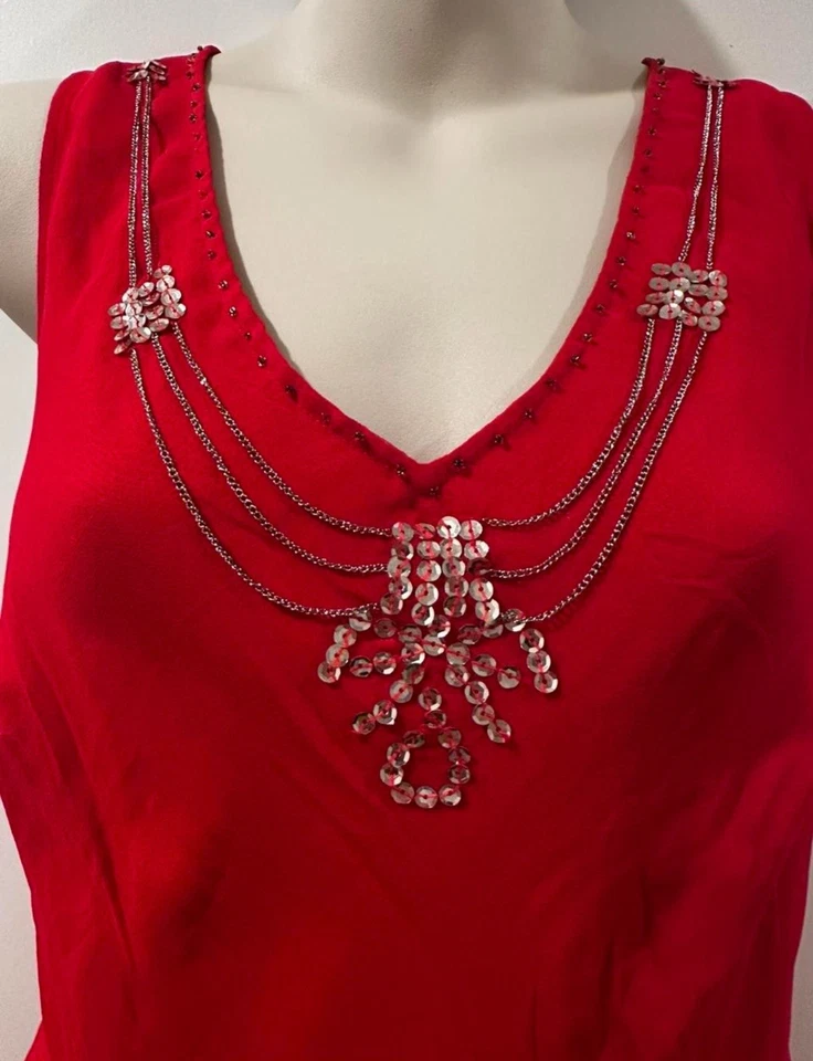 Vestido Robbie Bee Rojo Cuentas Gasa Talla 10 Vintage Formal Vestido Cóctel Noche Foto 4 de 4