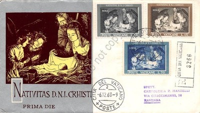 Erster Tag - Vatikan 1960 - Weihnachten - Umschlag König.Ru. eingeschrieben gereist