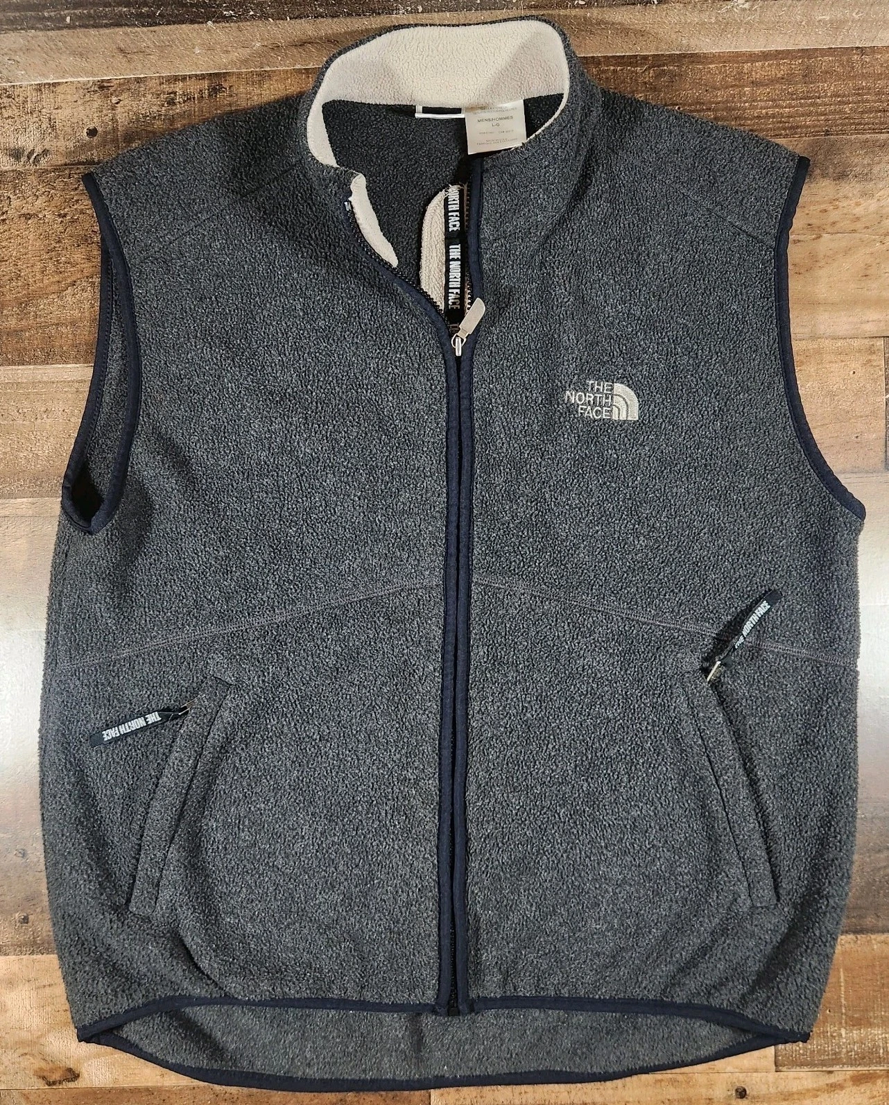 The North Face Fleece Sweater Vest Mens Large Gray Full Zipper Spell Out