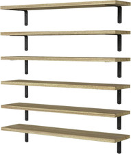 Wood Floating Shelves Set of 6, 24 Inch Long Wall Decor Rustic Brown Farmhouse
