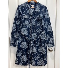 Gap Maternity Denim Floral Print Shirt Dress Belted Button Front Size Medium