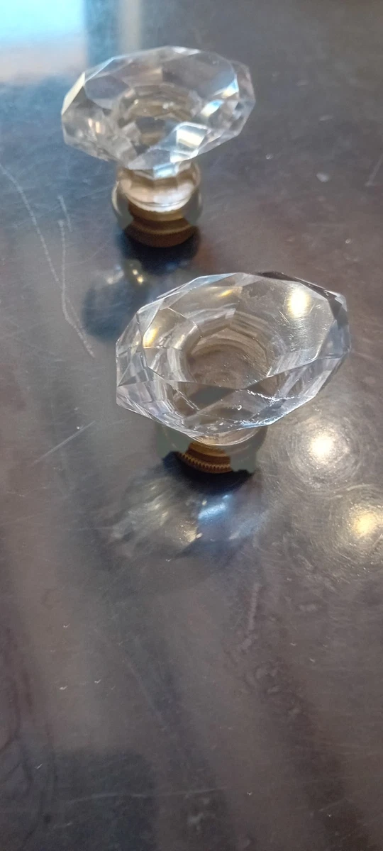 Paire De Poignées De Porte En Laiton Et Verre Transparent - Style Antique