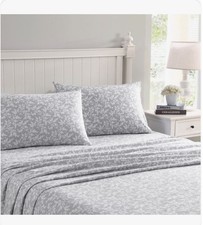 Laura Ashley Cotton Flannel 4-Piece Sheet Set Crestwood Pastel Gray Full