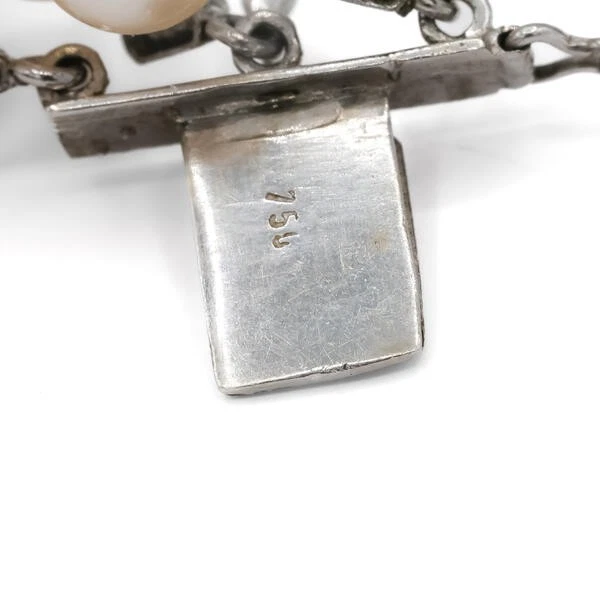 3 reihiges Armband mit Perlen und Saphire Safir in 750 18Kt Weiß Gold 18 cm - Bild 3 von 4