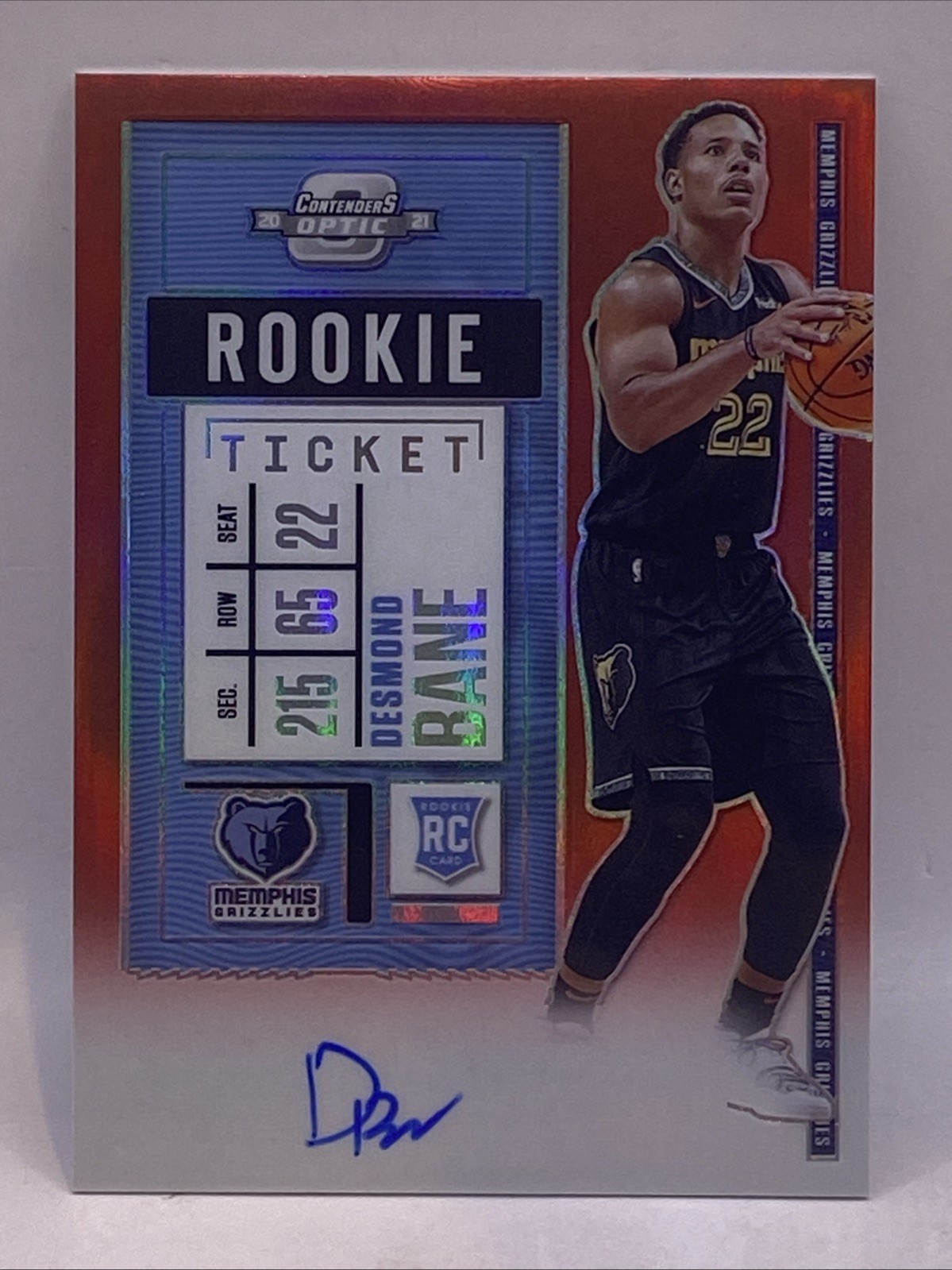 2020 Contenders Optic Rookie Desmond Bane Rookie Ticket Auto Red Refractor #/149