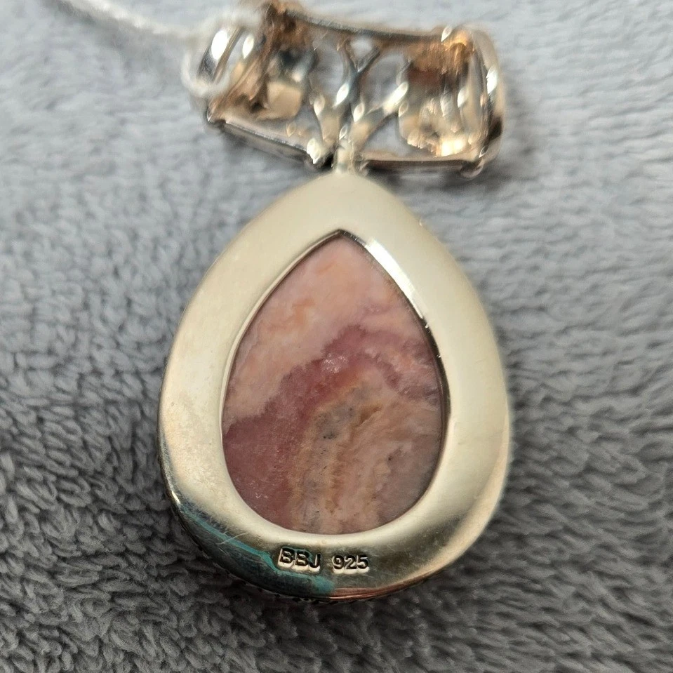 Sterling Silver Rhodochrosite Stone Teardrop Pendant Necklace Women - Image 3 of 4