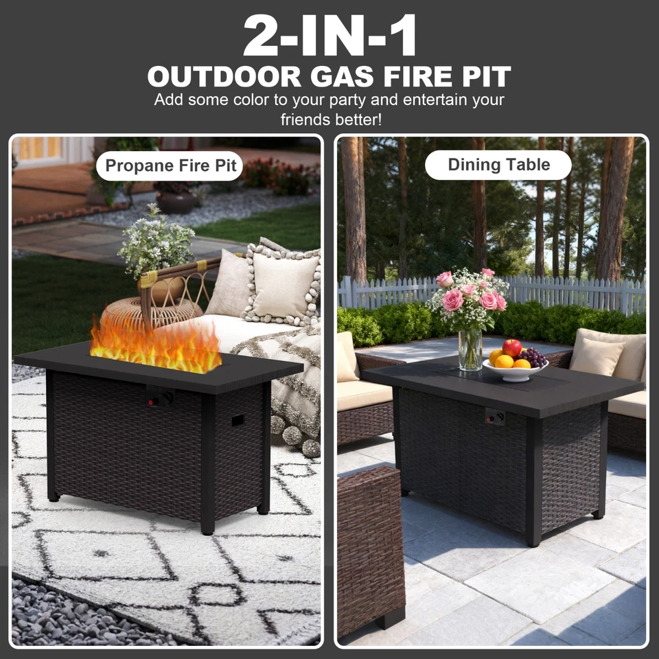50, 000 BTU Propane Gas Fire Pit Table - 42" Outdoor Dining Table With Fire Pit - Image 2 of 4