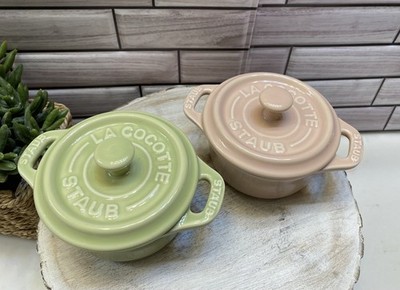 STAUB  Ceramics  Mini Round Cocotte 10cm Macaron Light Pink & Green NIB
