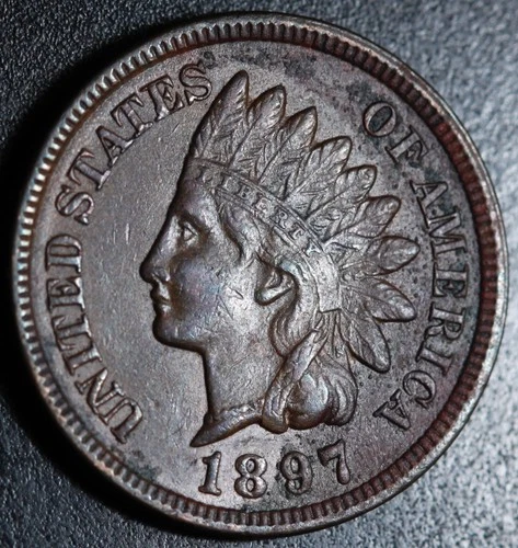 1897 INDIAN HEAD CENT -With LIBERTY & Near 4 DIAMONDS - AU UNC Details