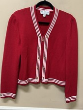 ST.JOHN COLLECTION BY MARIE GRAY RED WITH WHITE STRIPED TRIM ZIP JACKET SZ 8