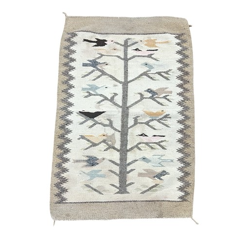 Tree of Life and Woven Rug Mexican Navajo Style Bird Vintage Wall Hang 27"x 42"
