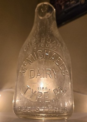 TREQ McMICHAEL'S DAIRY Quart Milk Bottle TYRE, PA PENNSYLVANIA
