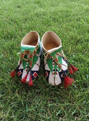 Native American Regalia Beaded Powwow Moccasins Multicolor w/ Tassels MC641