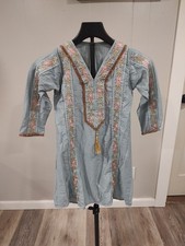 Girls Embroidered Kurti Tunic Light Blue Cotton