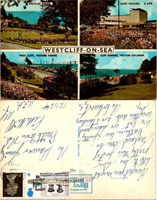 Westcliff-on-Sea Vntage Linen Postcard Multi-View Cliff Gardens WesternEsplanade