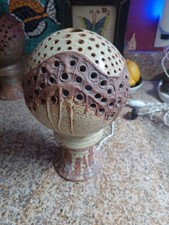 1960'S BRUTALIST BERNARD ROOKE TEXTURED PIERCED SHPERE  STUDIO POTTERY MOOD LAMP