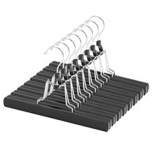 12 Pack Black Wooden Pants Hangers with Clips Non Slip Skirt Hangers Trouser Cla