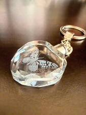 Heart-shaped keychain with butterfly engraving crystal pendant clear silver tone