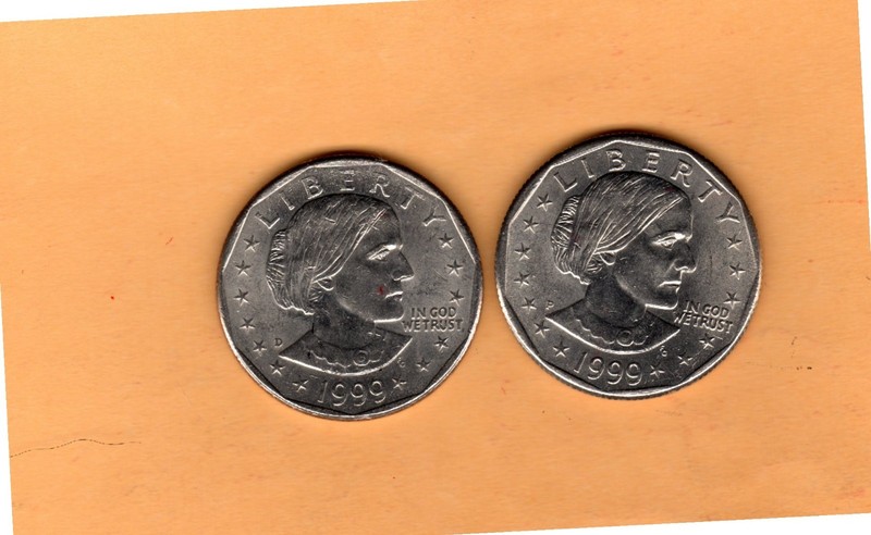 Susan B. Anthony 1999P &  1999D Dollar Coins, Two Very Nice Coins!