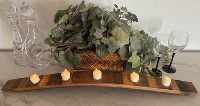 Handcrafted, Oregon Wine Barrel Stave Candle Holder - Mantle, Center, or Accent