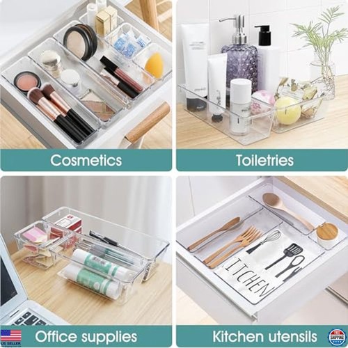 25 PCS Clear Plastic Drawer Organizer Set, 4 Sizes for Makeup, Jewelry, Office - Picture 5 of 6