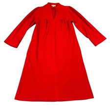 Vintage Vanity Fair Red Robe House Dress Pintuck Long Sleeve USA Made 8