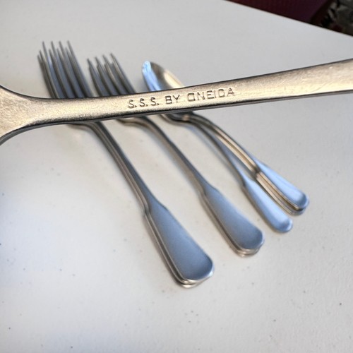 10 pcs SSS Oneida Minute Man Colonial Boston Dinner Salad Forks Teaspoons Satin - Picture 2 of 10