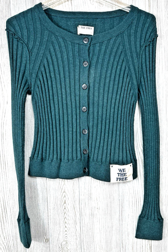 Free People We The Free Heirloom Collection Green Stretch Cardigan Size Small - Picture 17 of 17